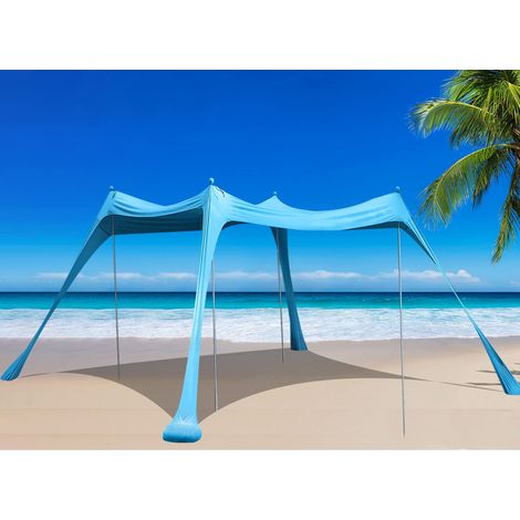 Tente de plage familiale – Grande tente de plage pop-up – Tente de plage stable – 4 poteaux avec sac de transport portable – Pare-soleil d'extérieur pour pêche, jardin, camping (turquoise, 3 x (1/5)