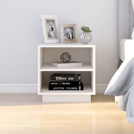 Table de chevet-Table de nuit Blanc 40x34x40 cm Bois de pin solide 403066 (1/5)