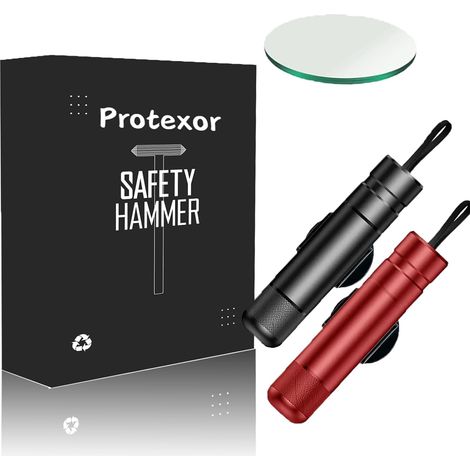 Martello di sicurezza Protexor 2 in 1 (modello 2025) con taglia cinture di sicurezza e rompivetro integrati. Ideale per situazioni di emergenza. - AquaForge (1/5)