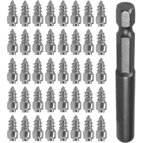 100 vis à tête cylindrique de 9 mm + 1 douille de perçage, vis antidérapantes pour pneus de voiture, SUV et quad, couleur argent. (1/5)