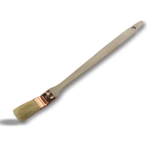 Lot de 50 pinceaux radiateur plats à tête coudée  Largeur 30 mm  Soie blanche  Virole cuivrée  Manche en bois  Idéal pour angles, volets, coins, tuyaux et bords  Kibros 340P30x50 (1/5)