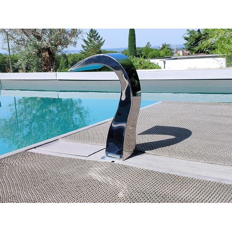 Cascade inox 316 pour piscine – Fontaine mini demi cœur 30cm – Finition poli miroir – Raccord filetage 1'' – Écoulement apaisant