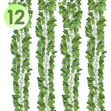 Wolketon Ghirlanda Edera Artificiale 12 Pezzi 2.4M Edera a Foglie Verdi per Festa di Matrimonio e la Decorazione Della Parete di Giardino