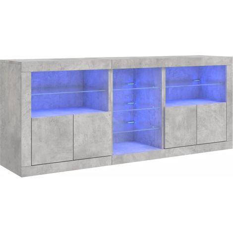 Credenza buffet cassettiera mobile contenitore organizer cucina soggiorno soggiorno con luci a LED 181,5 x 37 x 67 cm grigio 020029987