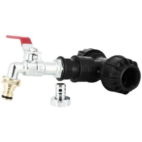 Kit couplage cuve - Raccord Té Ø32 mm + Robinet laiton chromé 15 mm + Nez 20/27 (1/3)