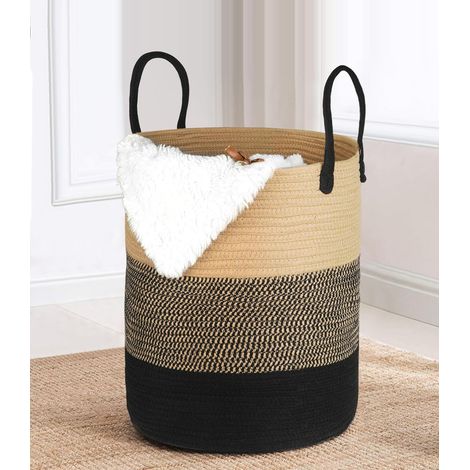 Panier a Linge Sale en Coton Tissé, Boho Corbeille a Linge avec Poignée, Panier Rangement Salle de Bain, Grand Laundry Basket pour Buanderie Chambre D'enfant Salon Jouets (1/5)