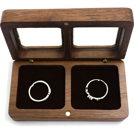 Boîte à bagues en bois de noyer, boîte à bijoux, boîte à bagues de mariage, boîte à bagues de mariage en bois, boîte à bagues de mariage boîte-cadeau de Noël(brun) (1/5)