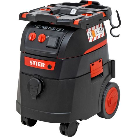 STIER Nass-Trockensauger ABS-35M Premium, 1400W, 35l Behälter, 13m Aktionsradius, Impuls-Filterabreinigung, zertifizierter Sauger der Staubklasse M, Werkstattsauger, Baustaubsauger