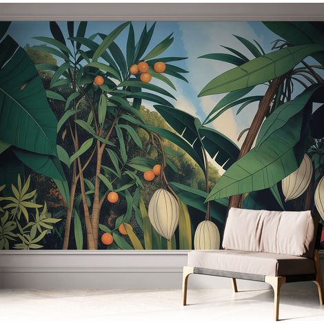 Papier peint autocollant avec imprimé pour cuisine facile à appliquer pour mur a motif Jungle tropicale 312x219 cm (1/5)