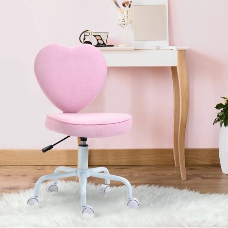 CHICFURN Sedia da ufficio 40x50x89 cm rosa in tessuto, schienale a cuore, altezza regolabile (1/5)
