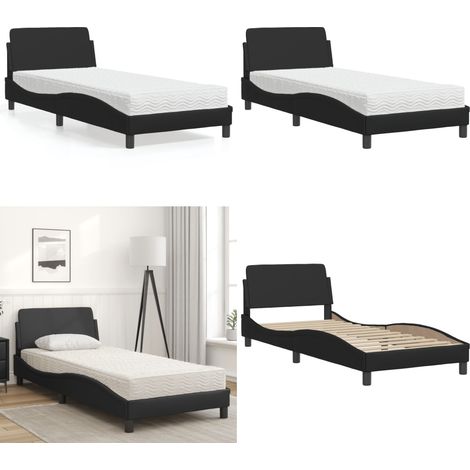 Lit avec matelas noir 80x200 cm similicuir - Lit Double - Lit Plateforme - Lit Design - Lit Moderne - Literie - Home & Living (1/5)