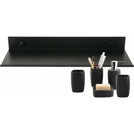 Scaffale a muro flottante per bagno, ripiano rettangolare in alluminio opaco, mensola da parete robusta e ultra-sottile, supporto di stoccaggio elegante per cosmetici, nero (40 cm) (1/5)