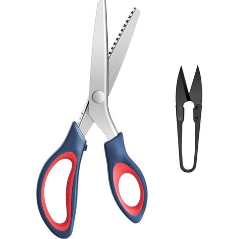 Lot de ciseaux cranteurs professionnels en zigzag 23,9 cm et 10,4 cm Bleu foncé et rouge adaptés aux tailleurs (1/5)