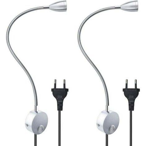 Lampe De Lecture Murale Flexible 3 W Avec Prise Européenne Et Interrupteur, Appliques Murales Pour Lire, Livres, Tête De Lit, Chambre À Coucher (2 Unités, Lumière Chaude), (1/4)