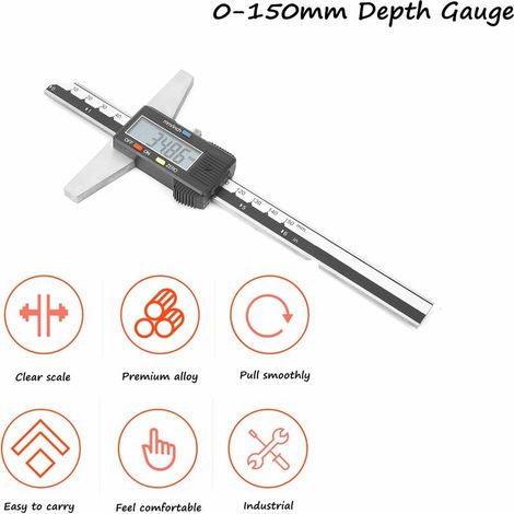 Calibrador digital de profundidad de 0-150 mm, calibre digital de acero inoxidable de alta precisión de 0,01 mm con sistema de medición mm/pulgada (1/3)