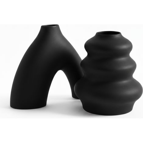 Un set moderno di 2 vasi decorativi neri dal design minimalista. (1/3)
