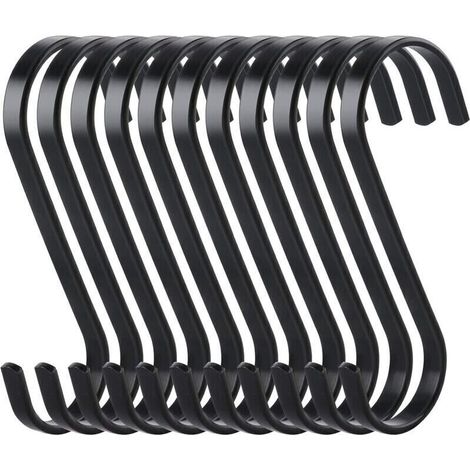 Set mit 10 flachen S-Haken, Metallhaken zum Aufhängen, robuste Küchenhaken, Mehrzweckhaken zum Kochen oder für Fleisch, Metzgerei, Kleidung, Pflanzen, Gartengeräte, schwarz - Crezuo