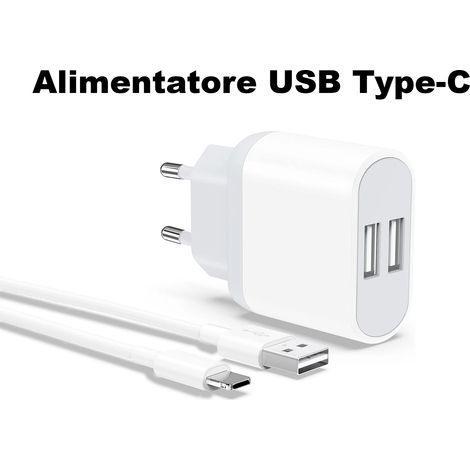 Caricatore Doppia Porta Ricarica Rapida 2.4A Alimentatore Cavo USB Tipo C (1/4)