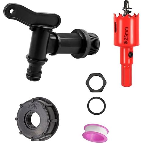 3/4" Plastic Rainwater Tank Replacement Tap with Adapter Cap S60 x 6 x 3/4 Inch Rainwater Tank Seal Gasket for Water Tanks (A) (1/5)