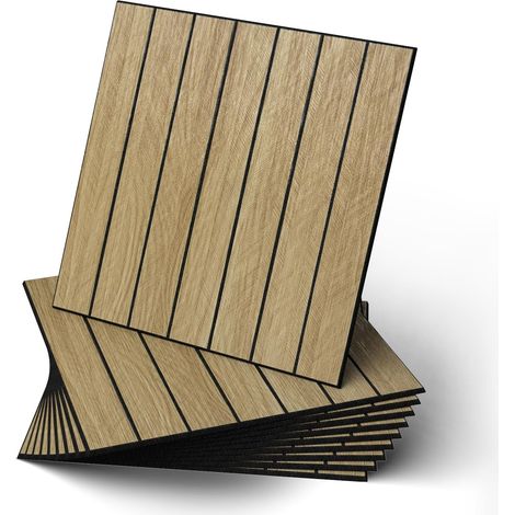 Panneaux Muraux Bois Autocollants 30×30cm, Panneaux Décoratifs PVC Insonorisés, Panneaux Muraux Auto-adhésifs Faciles à Poser pour Salon, Chambre, Cuisine, Lot de 10, marron clair (1/5)