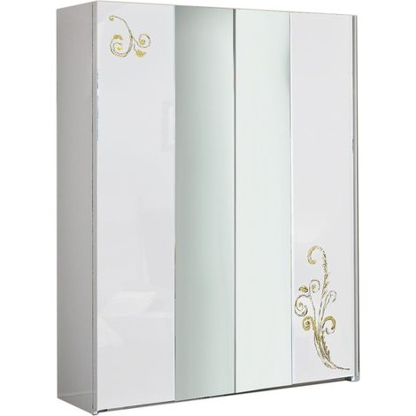 Armoire de chambre design 2 portes coulissantes bois laqué blanc et doré Jade 182cm (1/3)