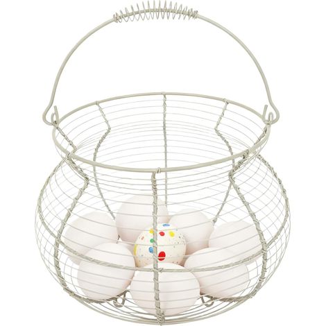 1 - Panier De Collecte D&39Œufs - Porte-Œufs Vintage - En Fil De Fer Tissé Avec Poignée - Pour Cuisine Ferme Jardin Récolte Fruits - Noir Marron Blanc - 20x15cm (1/5)