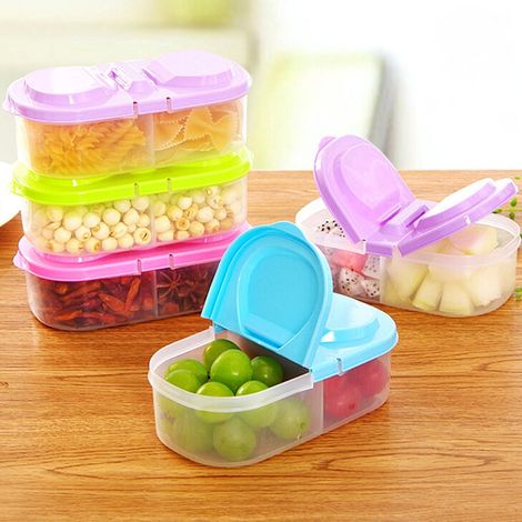 Boîte De Rangement Alimentaire - En Plastique Sans BPA - Étanche - 2 Compartiments Indépendants - 17 x 9,5 x 6 cm - 1 Pièce (1/2)
