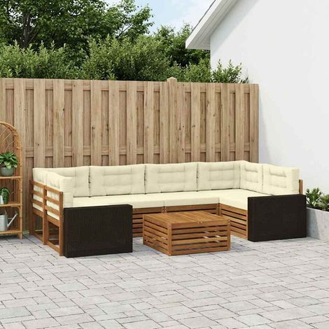 vidaXL Outdoor-Sofagarnitur mit Kissen 7 pcs Natur und Creme Polyester (1/5)