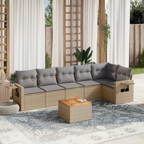 Set sofás de jardín 7 piezas y cojines ratán sintético beige vidaXL (1/5)
