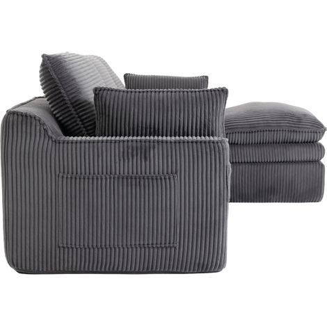 3-Sitzer-Modulsofa aus Cordvelours mit Hocker, Kissen und Seitentaschen, Dunkelgrau (1/5)