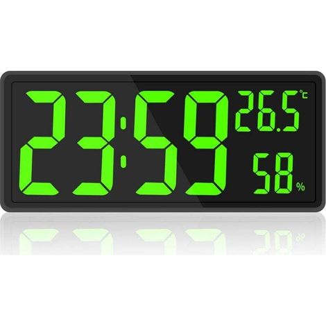 Reloj digital de pantalla grande, reloj de pared digital grande con temperatura y humedad, reloj de pared digital con números LED para dormitorio, oficina, lectura clara para personas mayores - T (1/5)