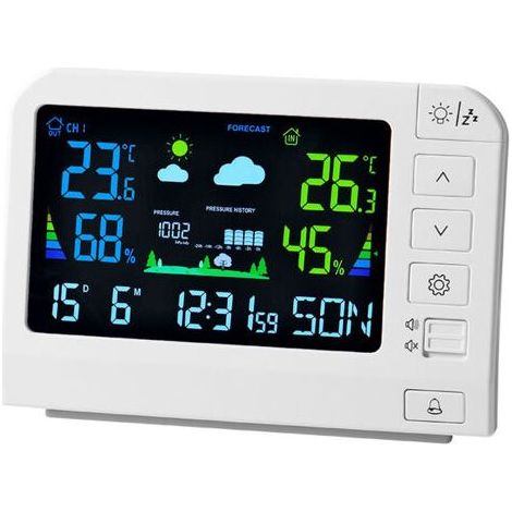 Horloge Météo Multifonction avec Écran Couleur - Station Météorologique Intérieure/Extérieure avec Température et Humidité, Calendrier, Alarme et Prévisions Météo-Trywise (1/4)