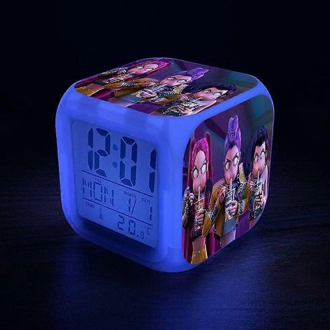Réveil à motif dessin animé avec veilleuse LED, horloge numérique couleur, affichage de la température, du calendrier et du jour de la semaine, idéal pour décorer une chambre de fille, 10 pouces, néce (1/5)