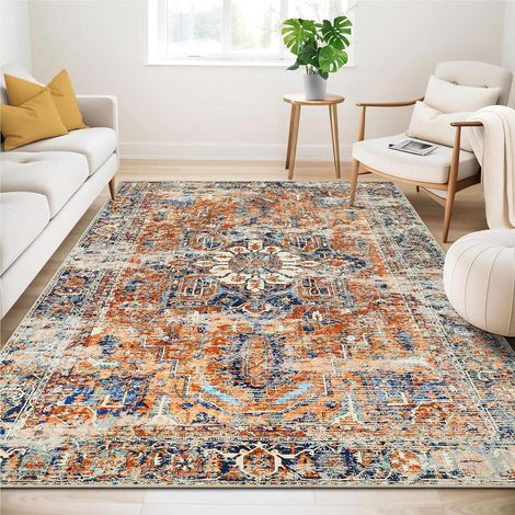 Teppich Wohnzimmer Boho Kurzflor Waschbar 140 x 200 cm Orange (1/5)