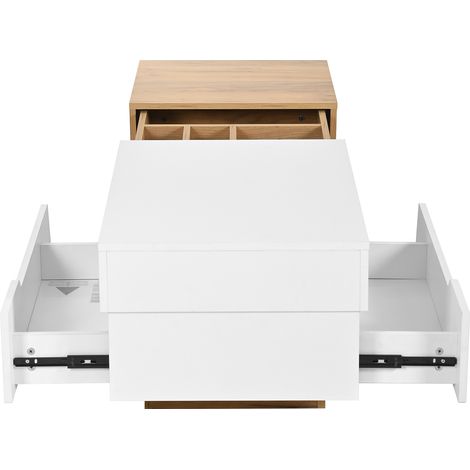 Tavolino da salotto allungabile con cassetti, 120 x 50 x 37,5 cm, bianco e effetto legno, MDF (1/5)