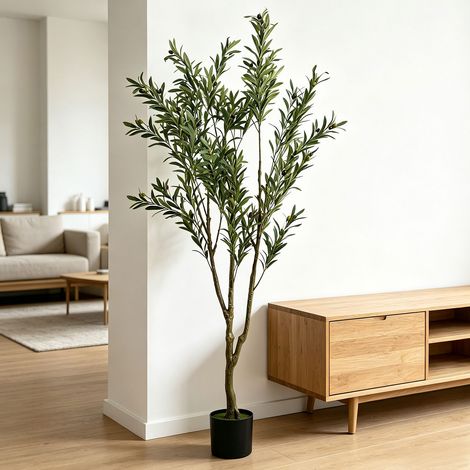 TolleTour Árbol de olivo artificial de 180 cm en maceta, 865 hojas en 3 ramas, decoración vegetal para hogar, oficina y recepción (1/5)
