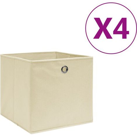 Boîtes de rangement, lot de 4, tissu non tissé, 28x28x28 cm, blanc cassé. (1/5)