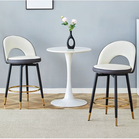 Taburete de bar giratorio 360°, lote de 2, asiento PU gris oscuro y blanco, metal DESVIAE (1/5)