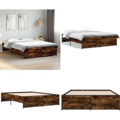 Bettgestell Räuchereiche 140x200 cm Holzwerkstoff und Metall - Holzbettwäsche - Doppelbett - Lattenrost - Bettrahmen - Boxspringbett - Home & Living (1/5)