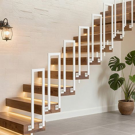 Wolketon 75 cm bianco ovale a forma di U ringhiera per scale in ferro corrimano ringhiera, ringhiera in ferro per interni ed esterni universale montata lateralmente