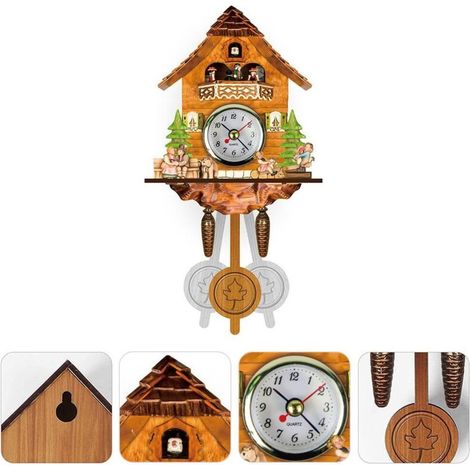 Orologio a cucù antico in legno Jeffergarden, orologio da parete a forma di casetta per uccelli, decorazione per la casa, orologio a cucù da appendere, campana oscillante automatica, pendolo, decorazi (1/4)