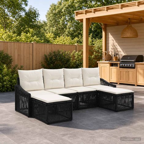 vidaXL Set Divano da Giardino 6 pz Nero polyrattan (1/5)