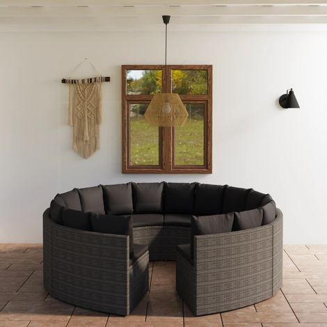 8-tlg. Garten-Sofagarnitur mit Auflagen Poly Rattan Grau