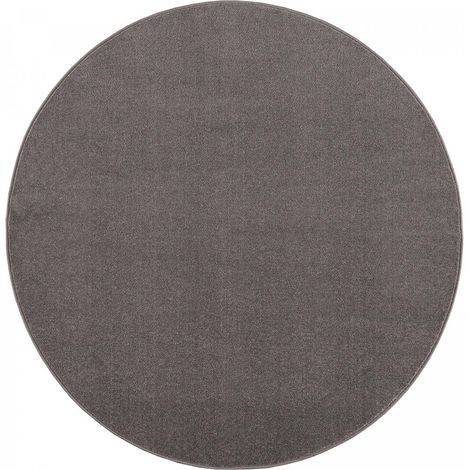 Tapis salon et chambre Ø150cm gris rond tissé motif uni NOSSA