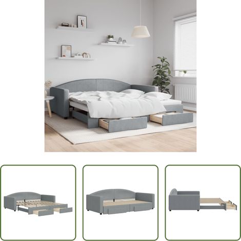 vidaXL Sofa-Bett - Tagesbett Ausziehbar mit Schubladen Hellgrau 100x200 cm Stoff (1/5)