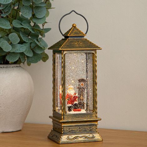 27cm Dual Powered Antique Gold LED Christmas Water Spinner with Santa & Clock (1/5)