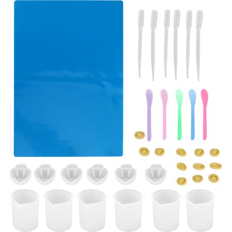 Kit de 36 outils pour mélanger la résine époxy (tapis en silicone, gobelet doseur, cuillère compte-gouttes). (1/5)