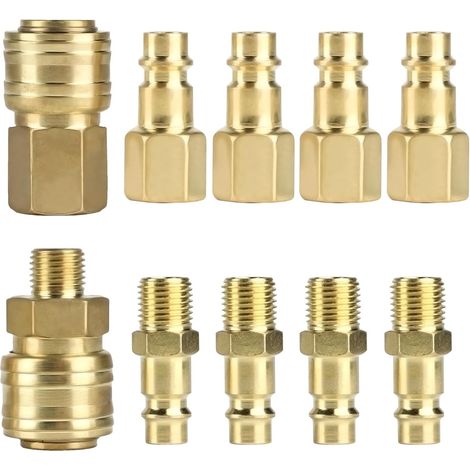 10 pezzi di raccordi per compressore da 1/4" BSP, raccordo rapido pneumatico da 1/4" BSP, raccordo rapido pneumatico europeo, connettore maschio/femmina per tubo flessibile del compressore d'aria (1/5)