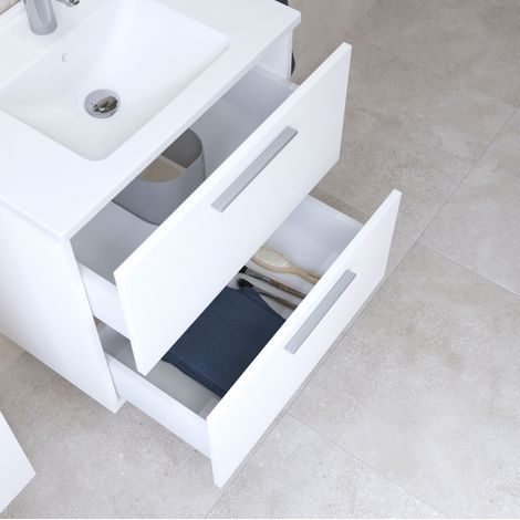 Vitra – Meuble de salle de bain suspendu avec vasque en céramique – 2 tiroirs – Dimensions 57,5 x 37,8 x 59,6 cm – Finition blanche brillante — vue 2