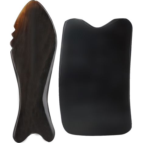 Planche de Gua Sha en Corne de Bœuf pour Massage du Visage et Soulagement des Douleurs (Forme Carrée Onde Poisson) (1/5)